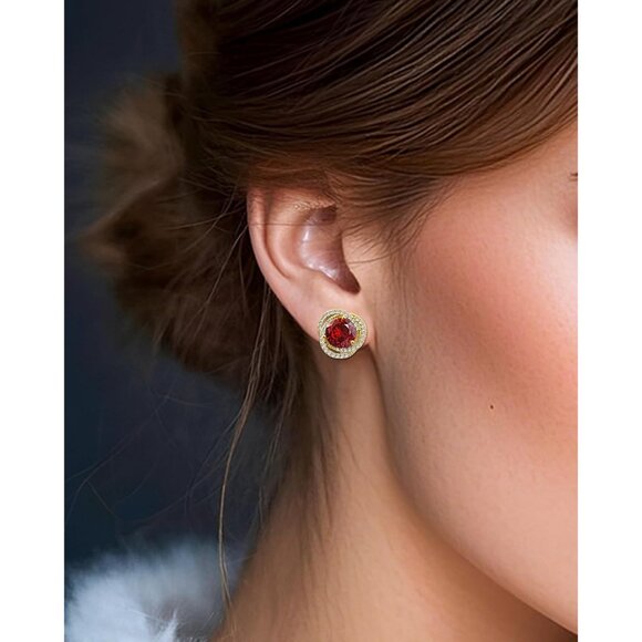 Women's Gold Plated Crystal Birthstone Adopt Circle Beautiful Red Earrings - Picture 2 of 8